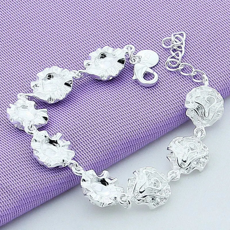 925 Sterling Silver Rose Flower Bracelet for Women