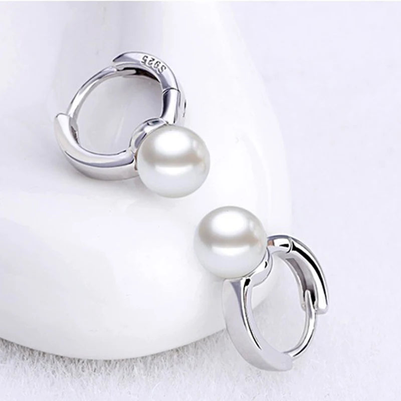 925 Sterling Silver Freshwater Pearl Hoop Earrings