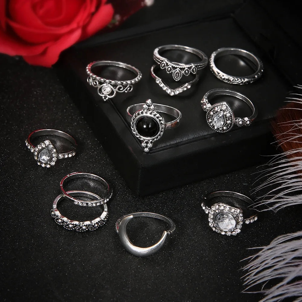 Vintage Moon Crystal Knuckle Ring Set