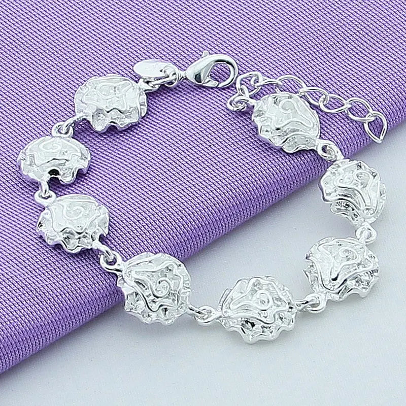 925 Sterling Silver Rose Flower Bracelet for Women