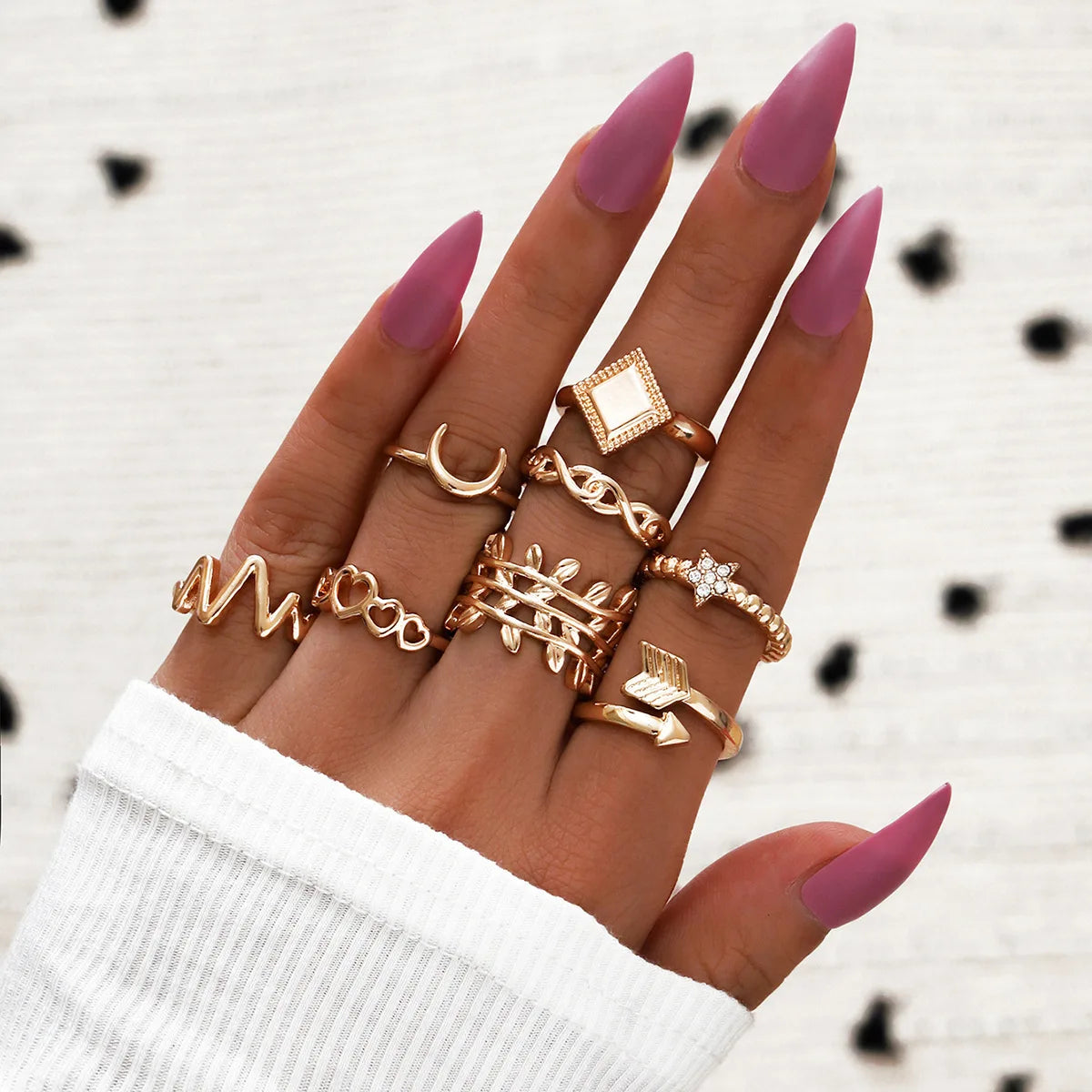 7-Piece Boho Star & Moon Crystal Ring Set