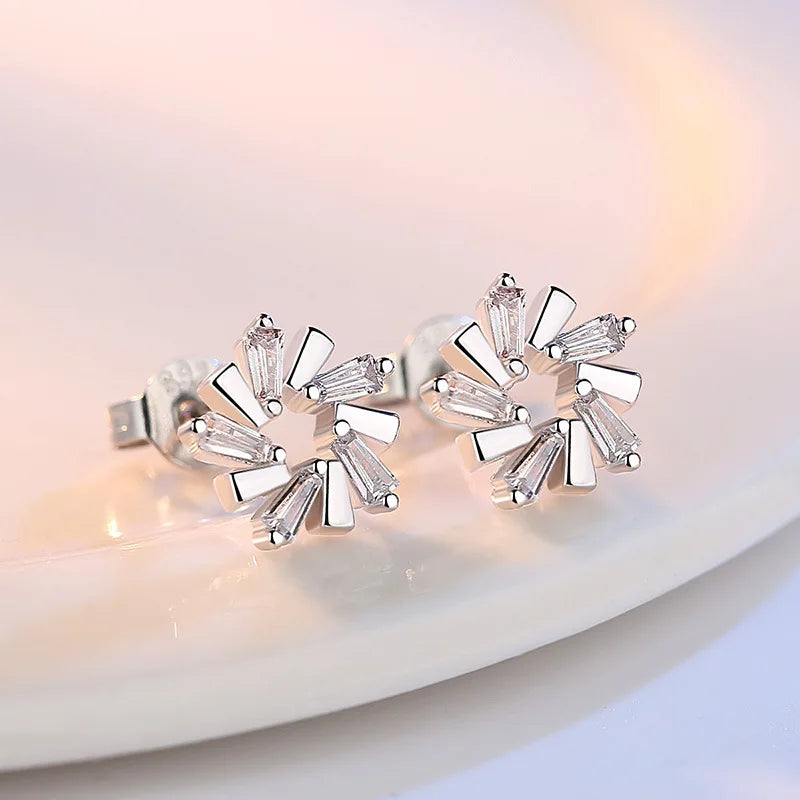 925 Sterling Silver Crystal Round Stud Earrings