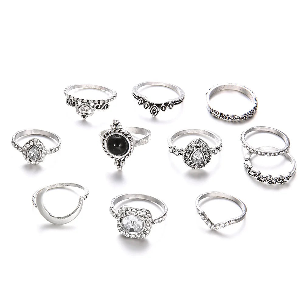 Vintage Moon Crystal Knuckle Ring Set