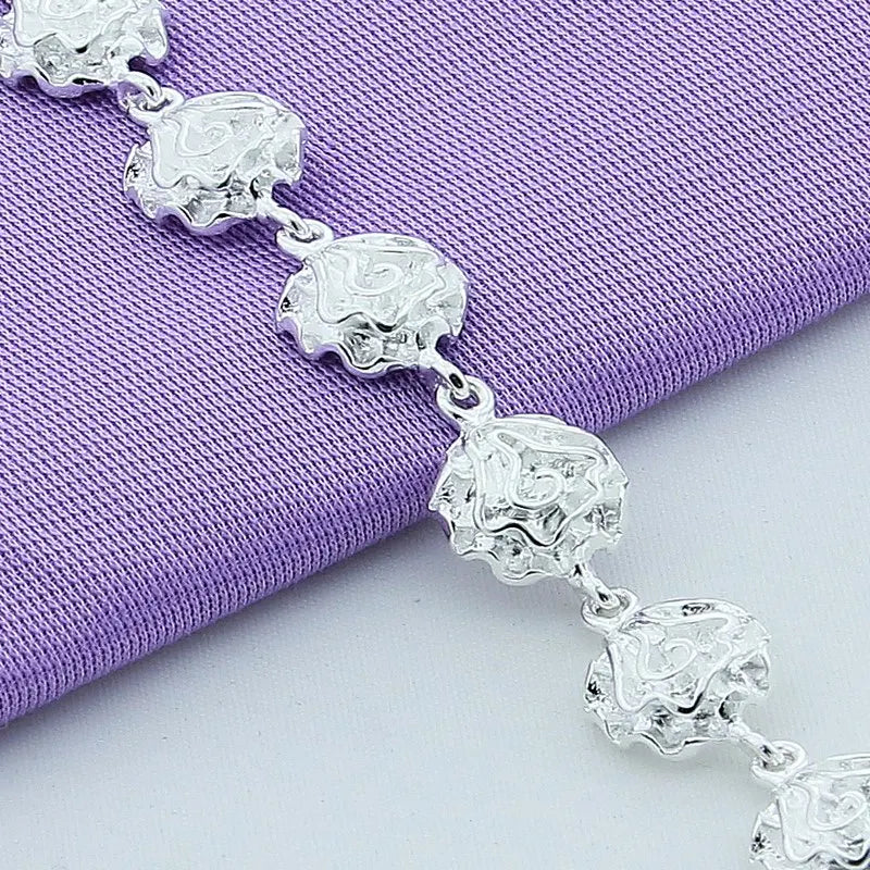 925 Sterling Silver Rose Flower Bracelet for Women