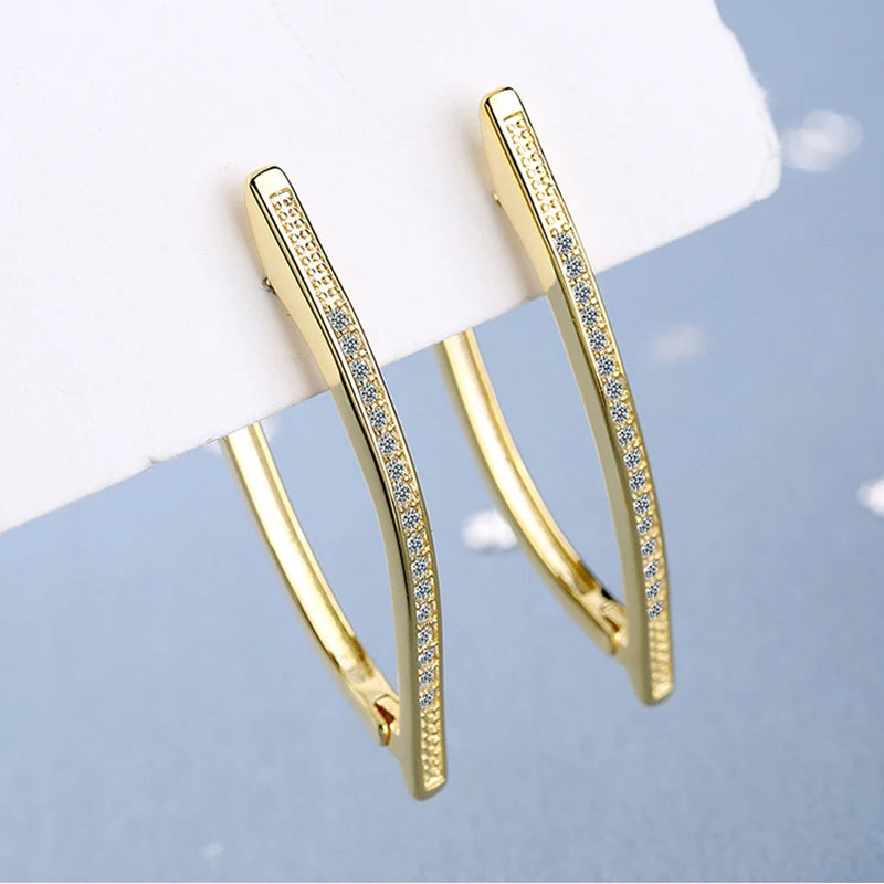 Gold-Tone Zircon V-Shaped Hoop Earrings