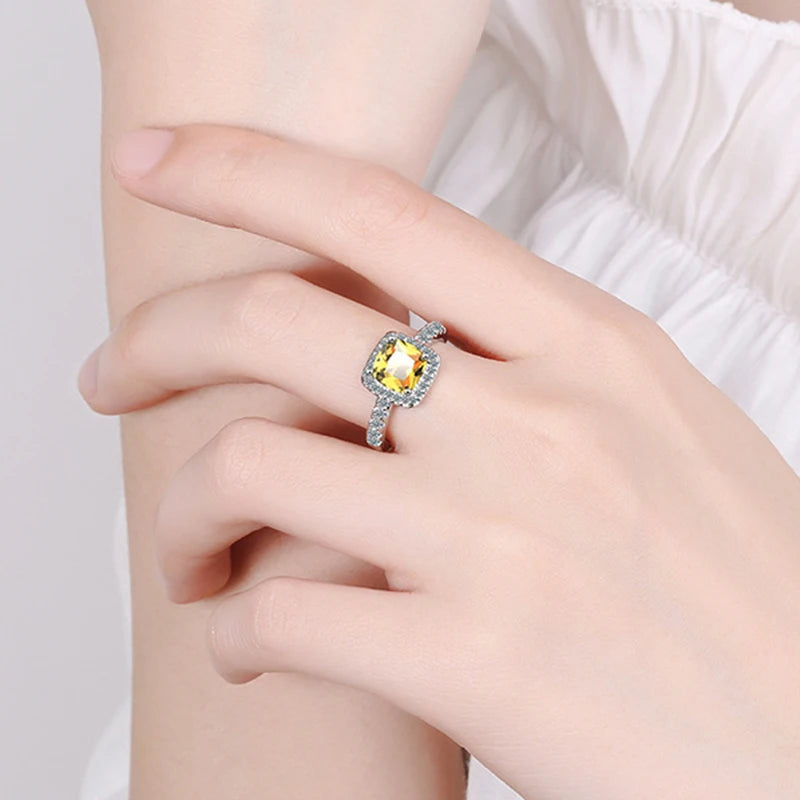 S925 Adjustable Square Crystal Wedding Ring