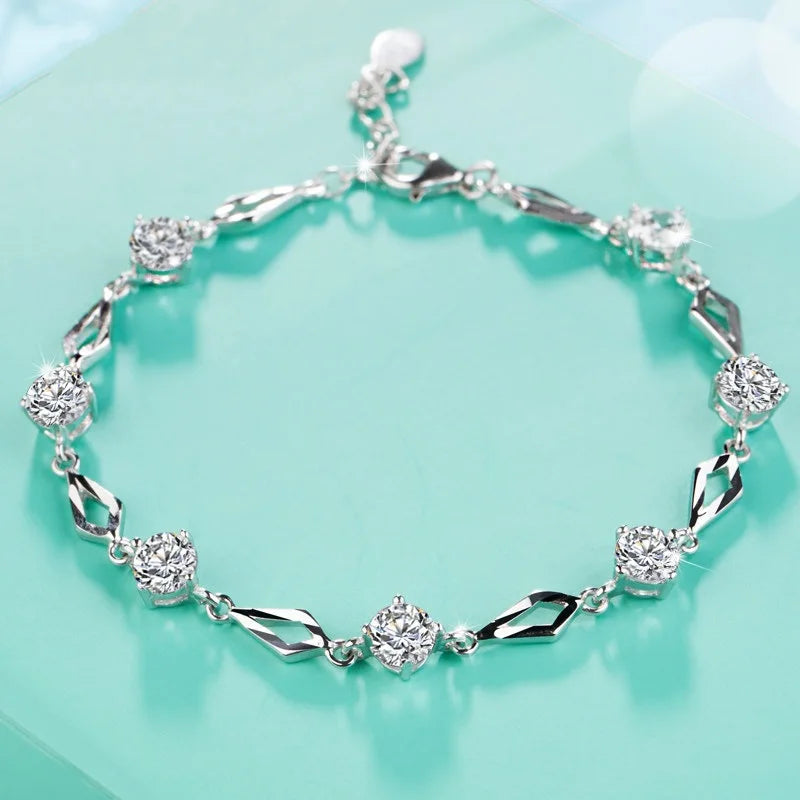 925 Sterling Silver Crystal Zircon Diamond Bracelet