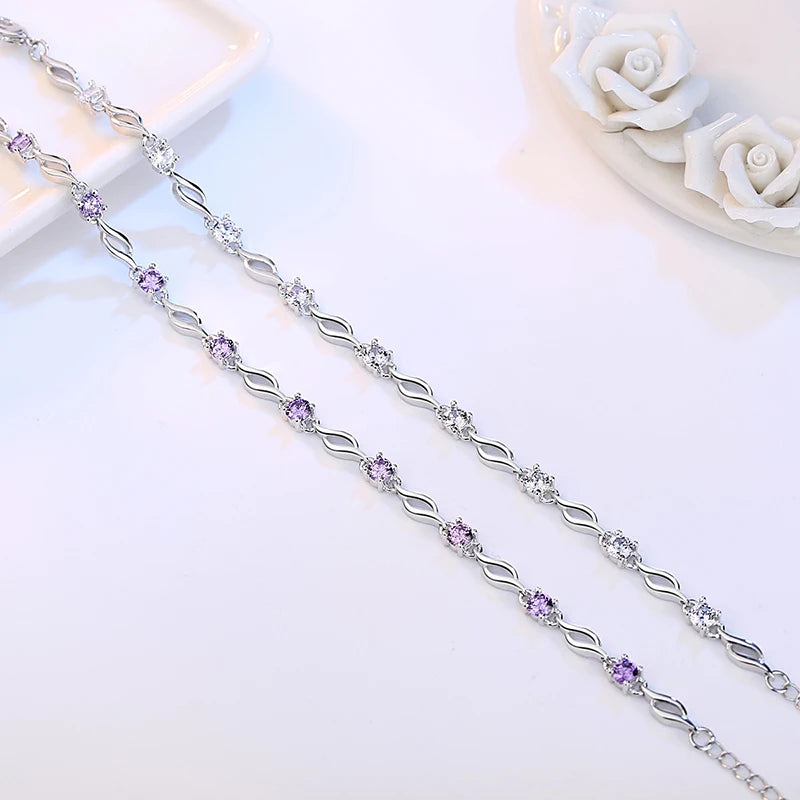 S925 Sterling Silver Crystal Leaf Link Bracelet