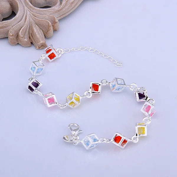 925 Sterling Silver Colorful Zircon Wedding Bracelet