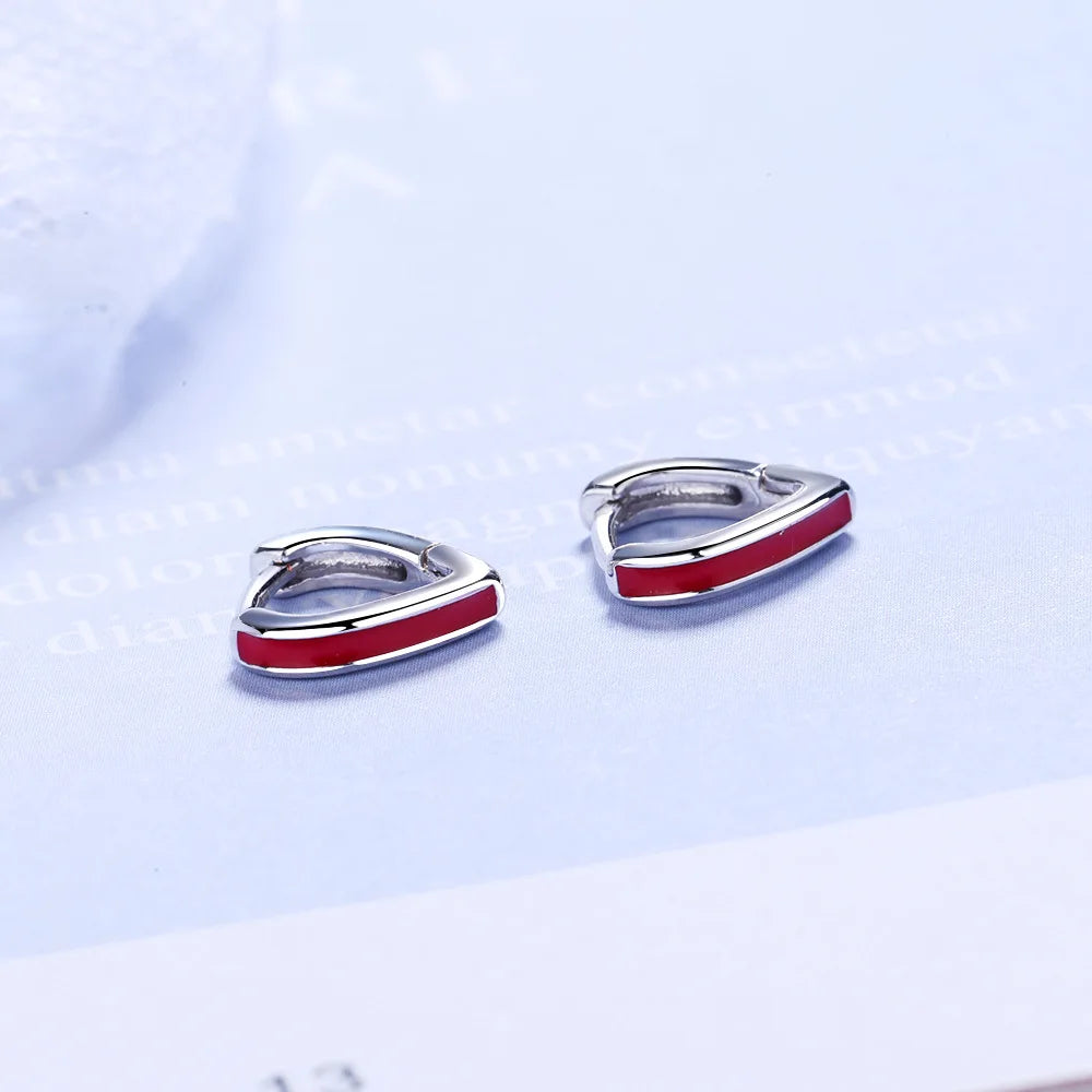 925 Sterling Silver Red-Edge Heart Hoop Earrings