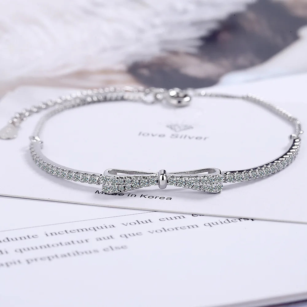 S925 Luxury Zircon Bow Chain Link Bracelet