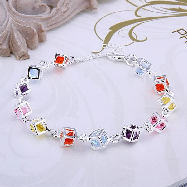 925 Sterling Silver Colorful Zircon Wedding Bracelet