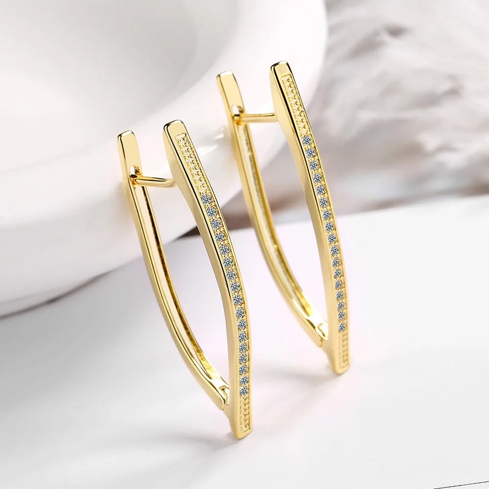 Gold-Tone Zircon V-Shaped Hoop Earrings