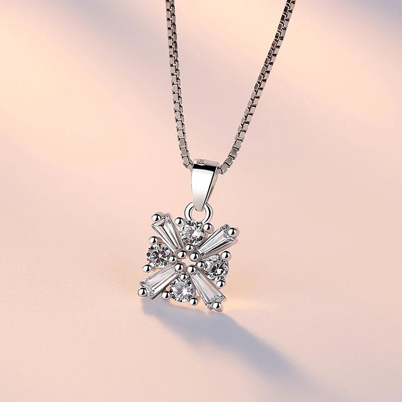 S925 Sterling Square Crystal Pendant Necklace