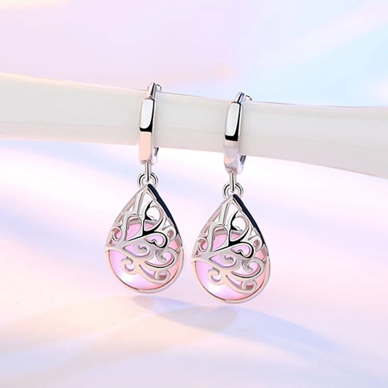 925 Sterling Silver Opal Water Drop Earrings