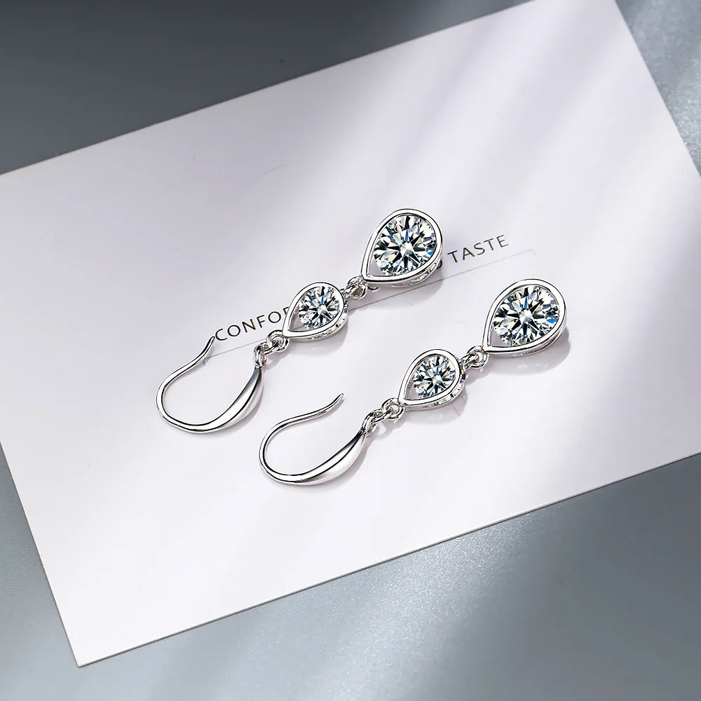 925 Sterling Silver Double Crystal Drop Earrings