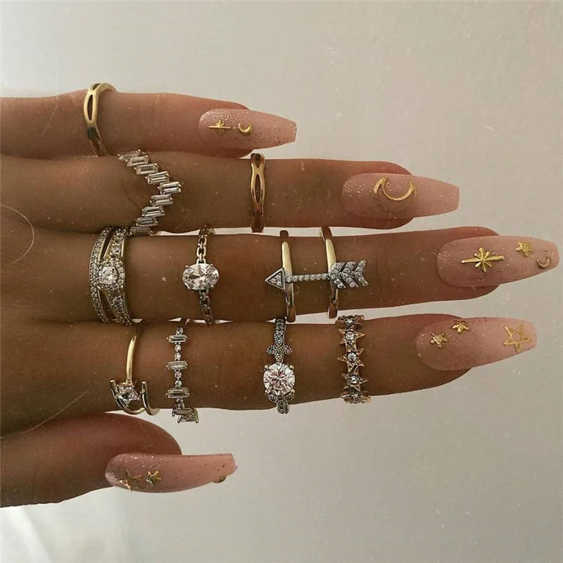 9-12 Piece Bohemian Hollow Heart Knuckle Ring Set