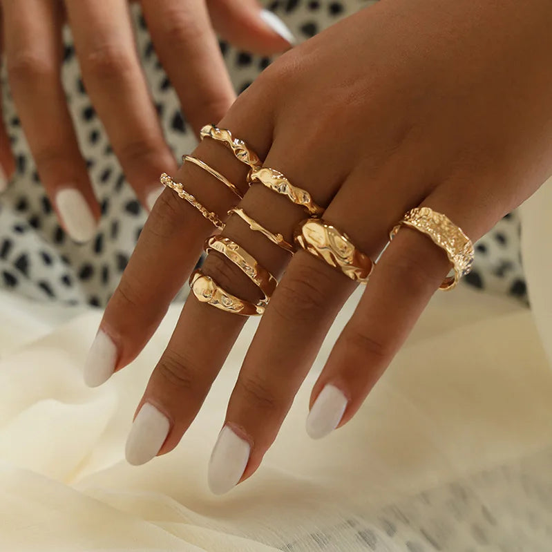 Bohemian Geometric Moon Crystal Knuckle Ring Set