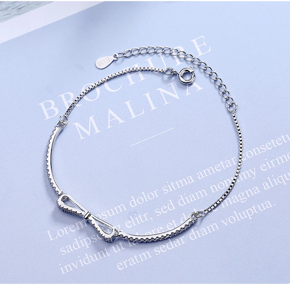 S925 Luxury Zircon Bow Chain Link Bracelet