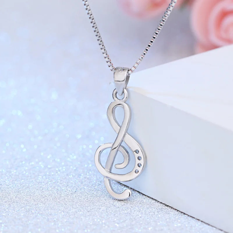 S925 Silver Musical Note Pendant Necklace