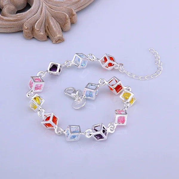 925 Sterling Silver Colorful Zircon Wedding Bracelet