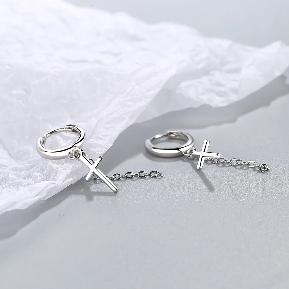 925 Sterling Silver Cross Drop Earrings