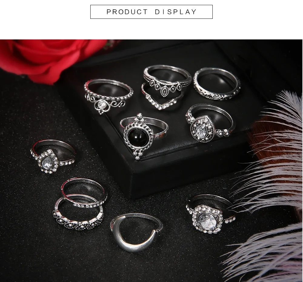 Vintage Moon Crystal Knuckle Ring Set