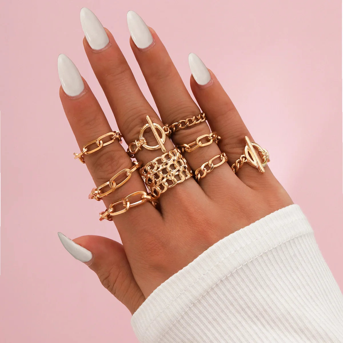 Bohemian Geometric Moon Crystal Knuckle Ring Set