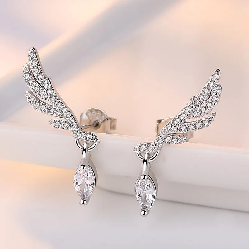 925 Sterling Silver Angel Wing Crystal Earrings