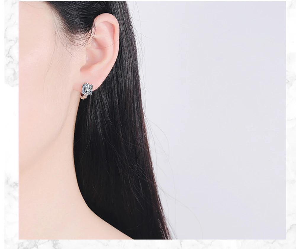 925 Sterling Silver Square Crystal Hoop Earrings