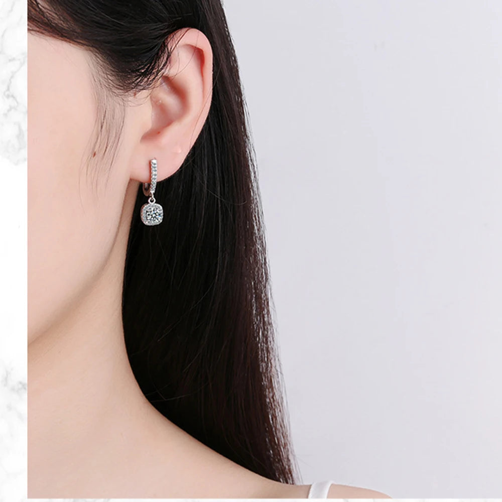 925 Sterling Silver Square Crystal Drop Earrings