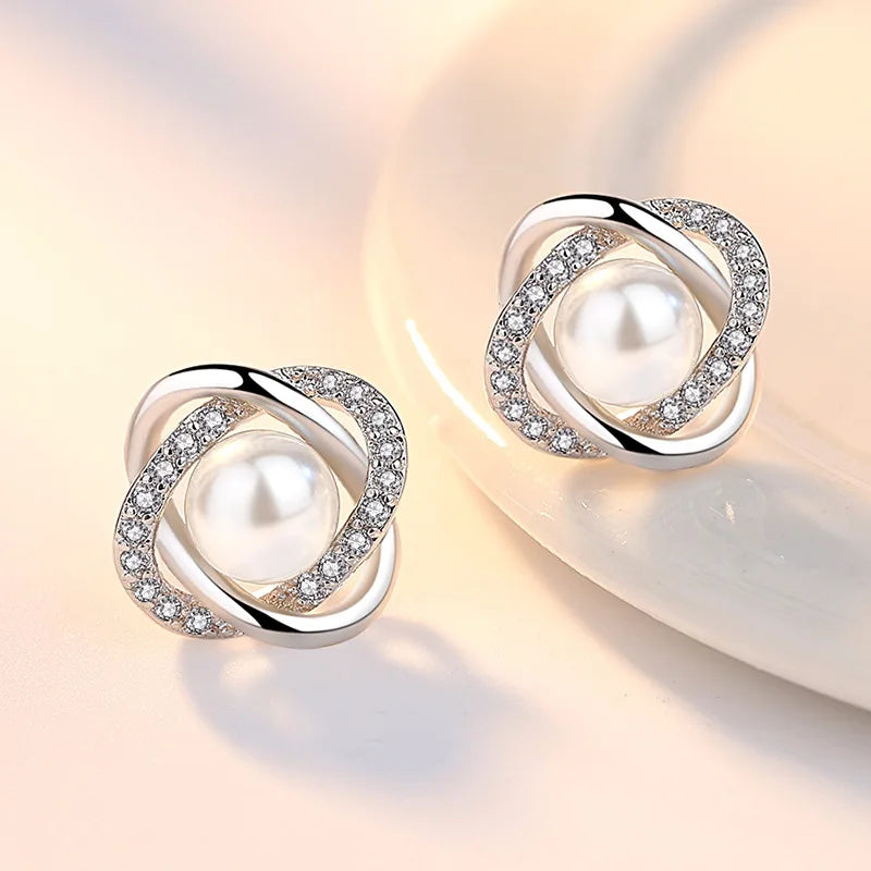 925 Sterling Silver Pearl Cross Stud Earrings