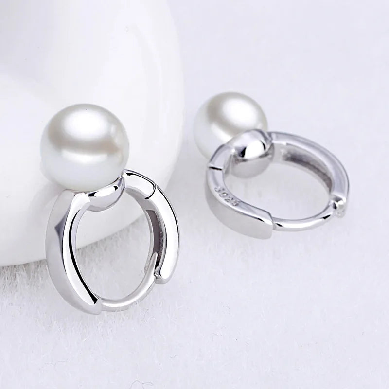 925 Sterling Silver Freshwater Pearl Hoop Earrings