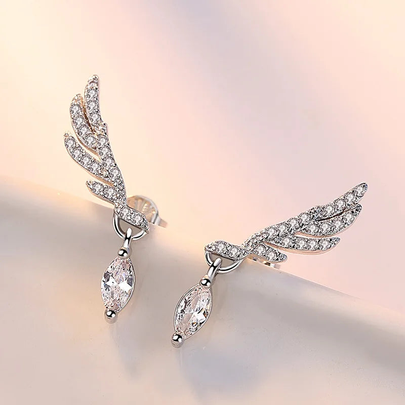 925 Sterling Silver Angel Wing Crystal Earrings