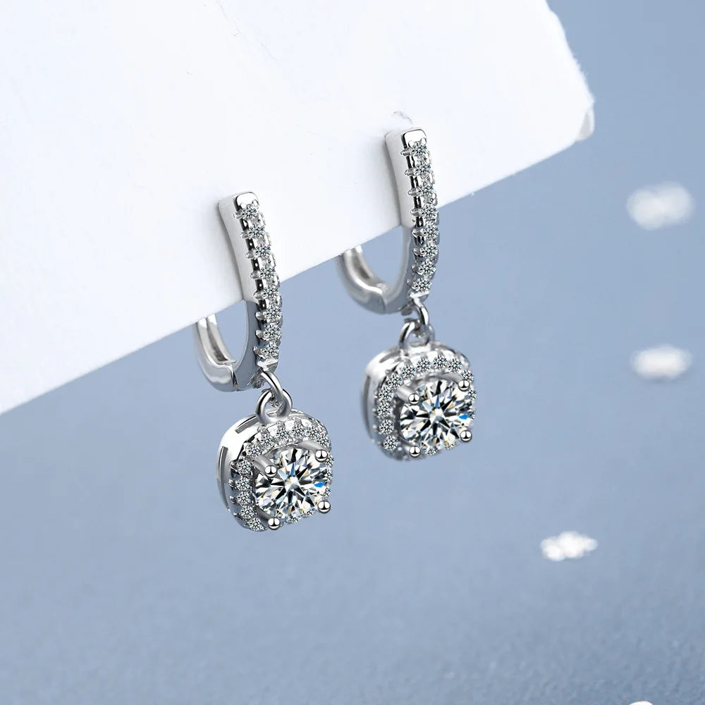 925 Sterling Silver Square Crystal Drop Earrings