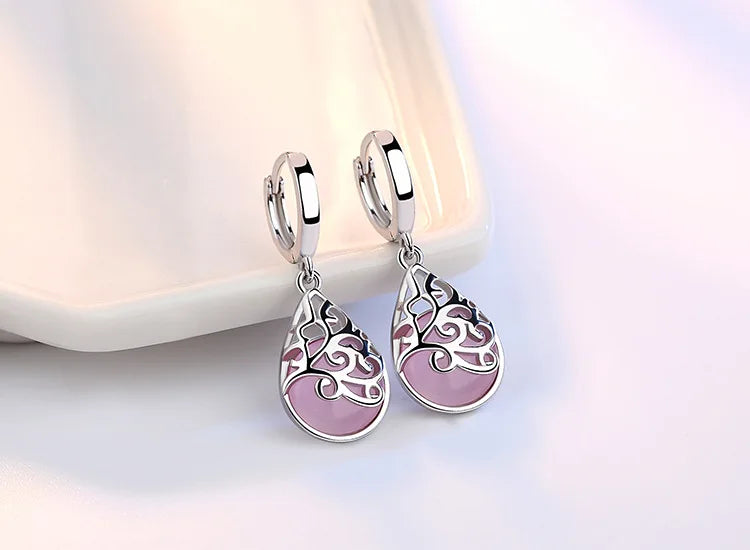 925 Sterling Silver Opal Water Drop Earrings