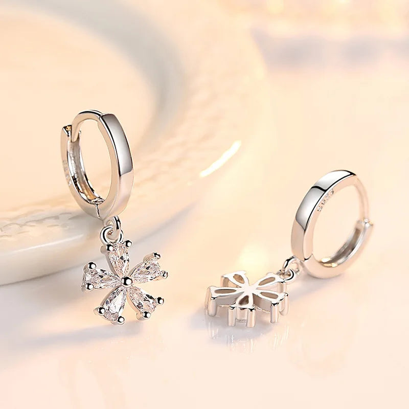 925 Sterling Silver Crystal Flower Drop Earrings