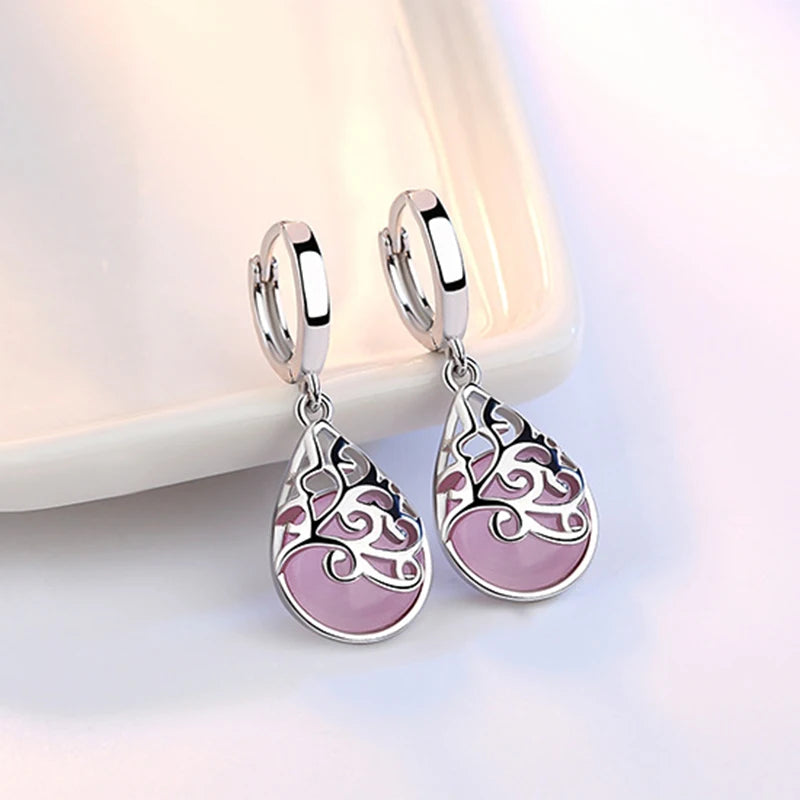 925 Sterling Silver Opal Water Drop Earrings