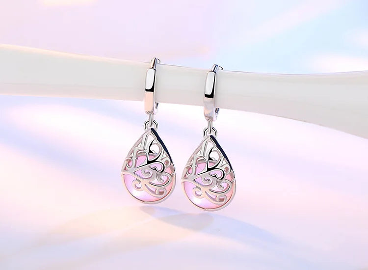 925 Sterling Silver Opal Water Drop Earrings