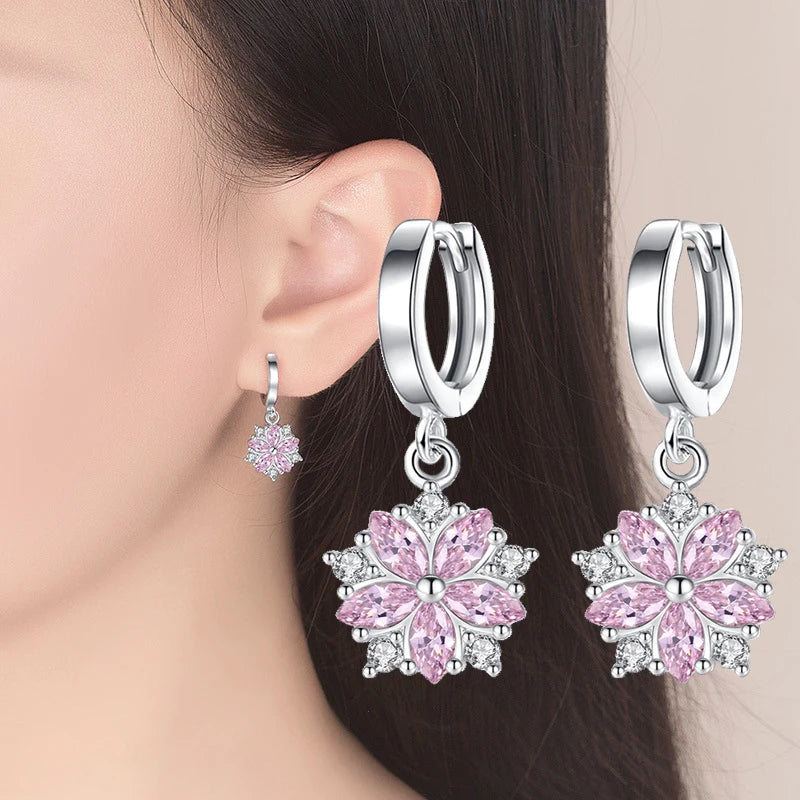 Sterling Silver Crystal Flower Drop Earrings