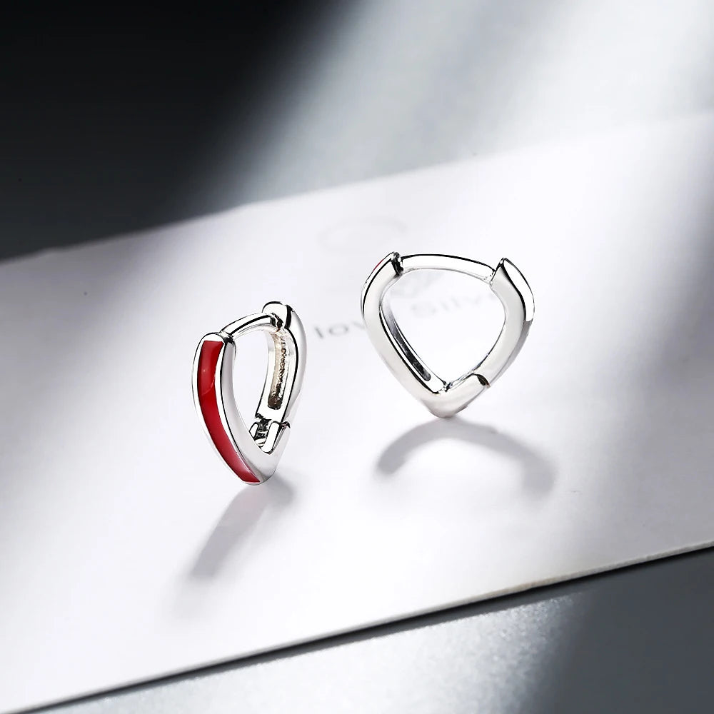 925 Sterling Silver Red-Edge Heart Hoop Earrings