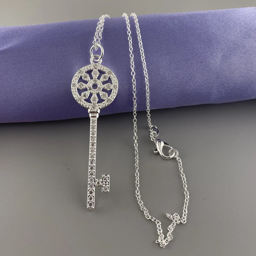 925 Sterling Silver Key Pendant Necklace