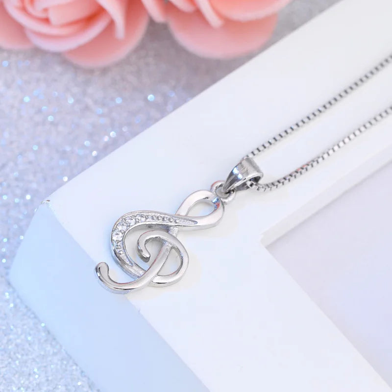 S925 Silver Musical Note Pendant Necklace