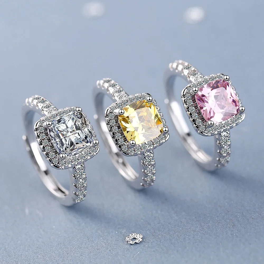 S925 Adjustable Square Crystal Wedding Ring