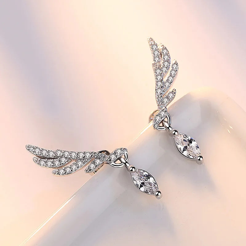 925 Sterling Silver Angel Wing Crystal Earrings