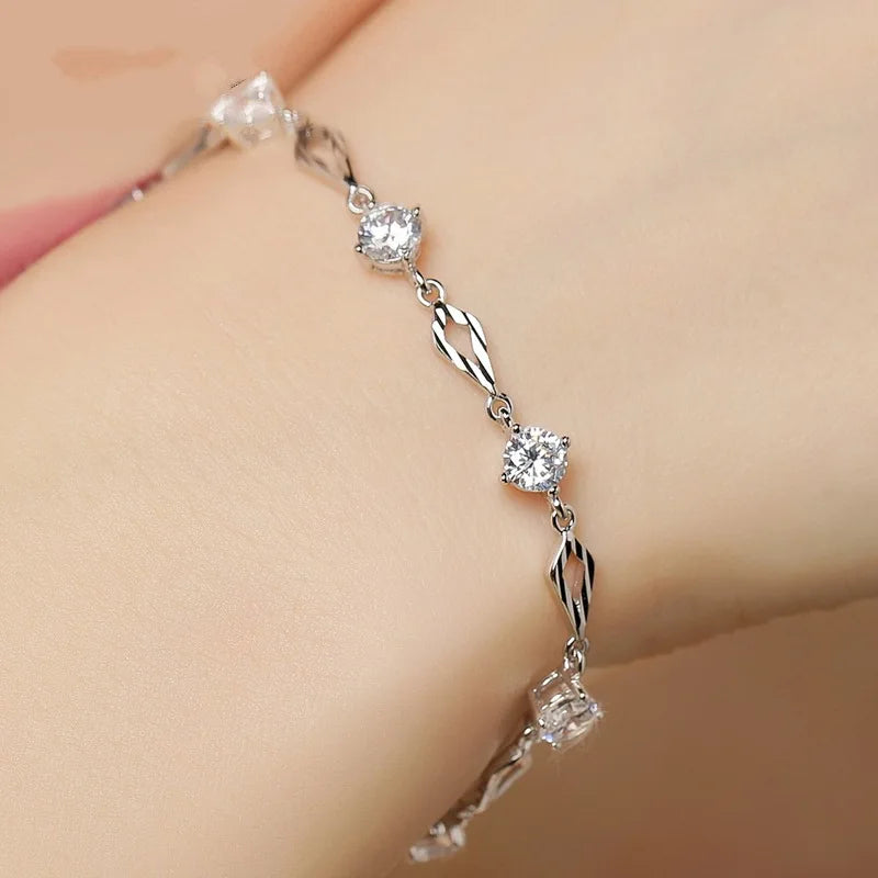 925 Sterling Silver Crystal Zircon Diamond Bracelet