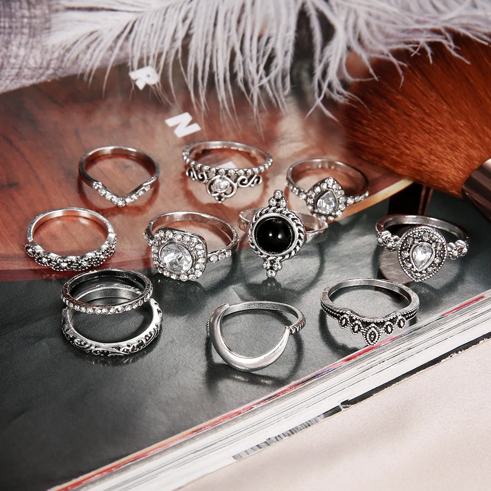 Vintage Moon Crystal Knuckle Ring Set