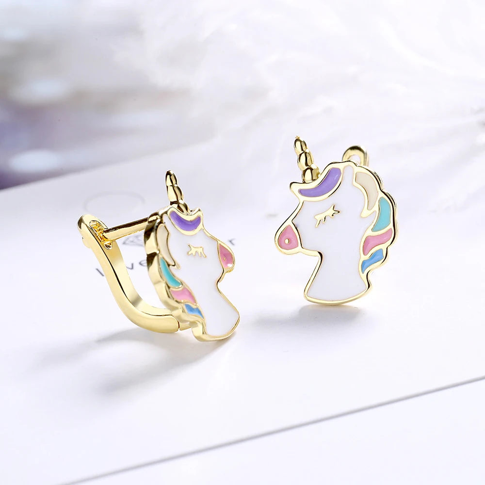 925 Sterling Silver Unicorn Hoop Earrings