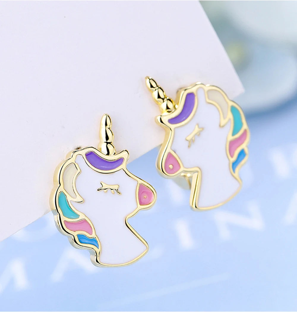 925 Sterling Silver Unicorn Hoop Earrings