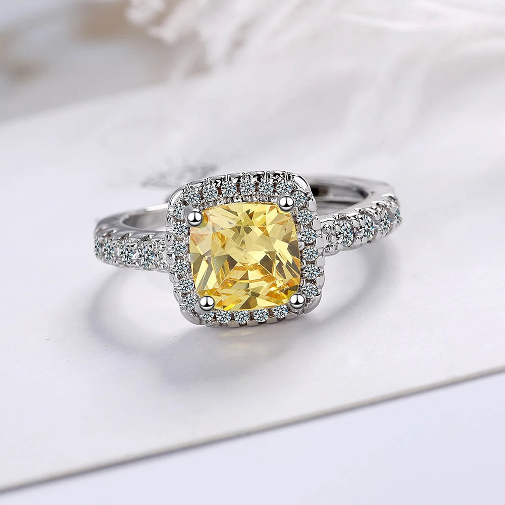 S925 Adjustable Square Crystal Wedding Ring